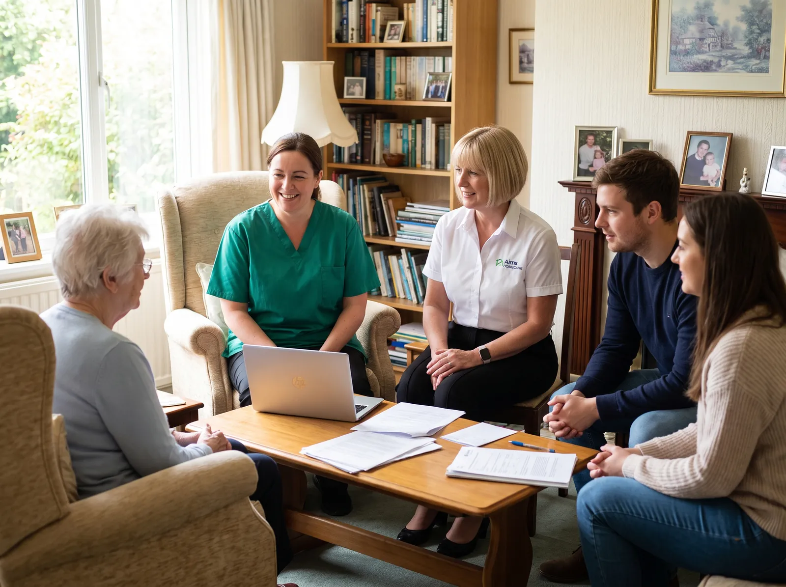 Aims Homecare office and care team reviewing rotas together in Surrey